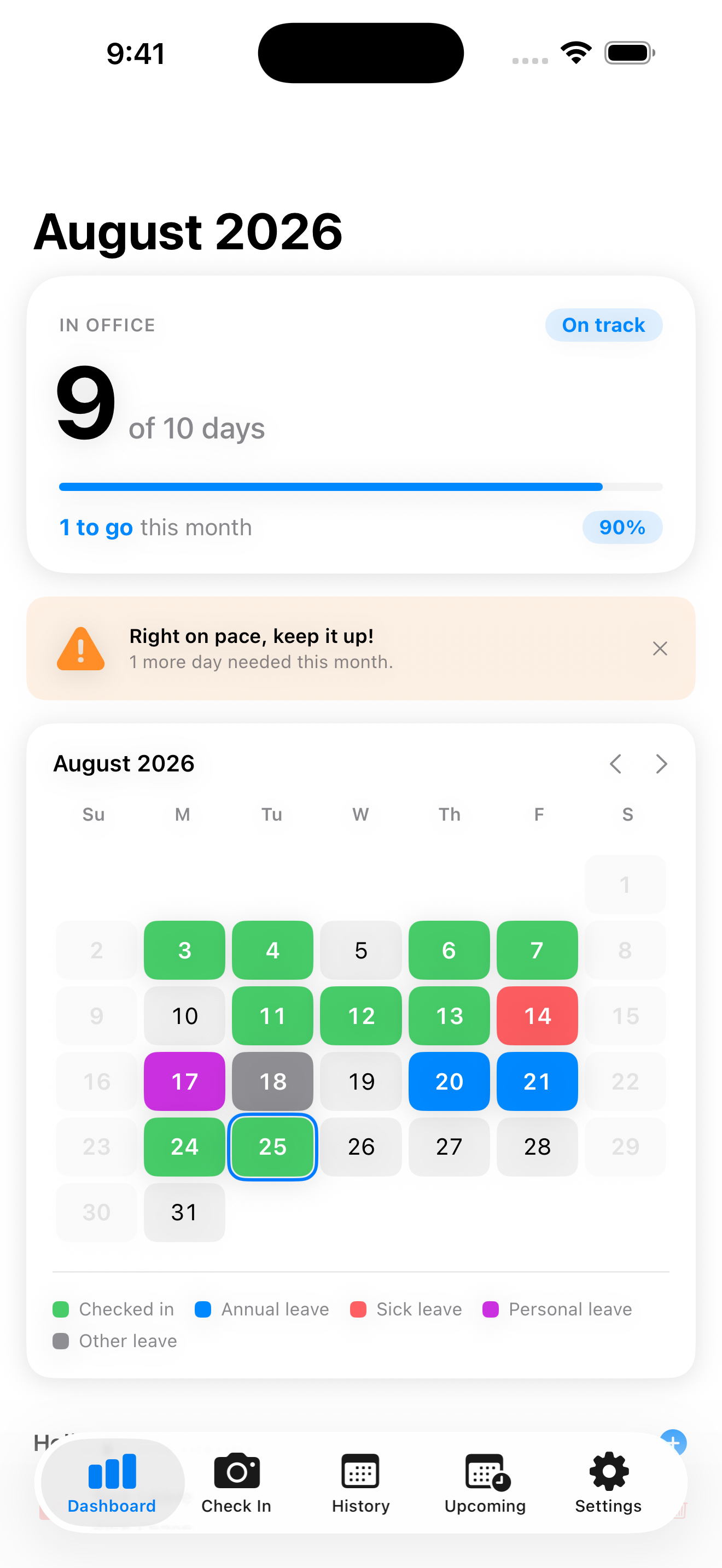 Check-in history building up over the month